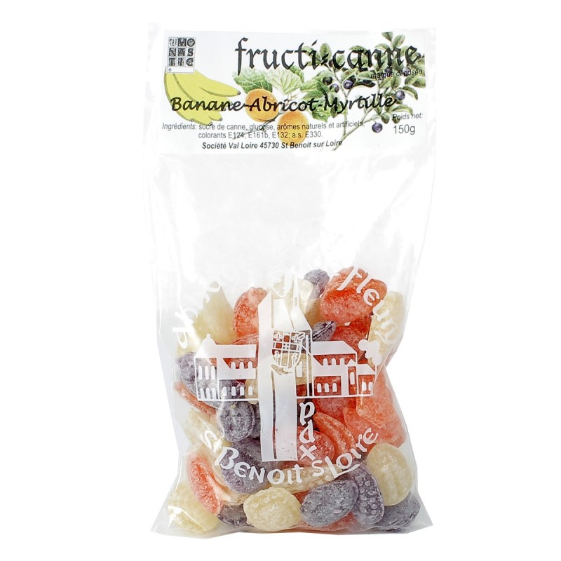 Bonbons fructi-canne  Banane, abricot & myrtille - 150 g | FLEURY (Abbaye de Saint-Benoît-sur-Loire)