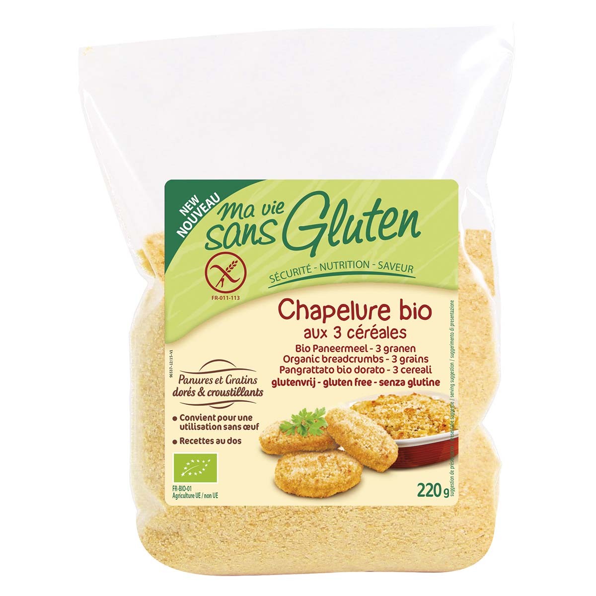 Chapelure bio aux 3 céréales sans gluten 220 g MA VIE SANS GLUTEN
