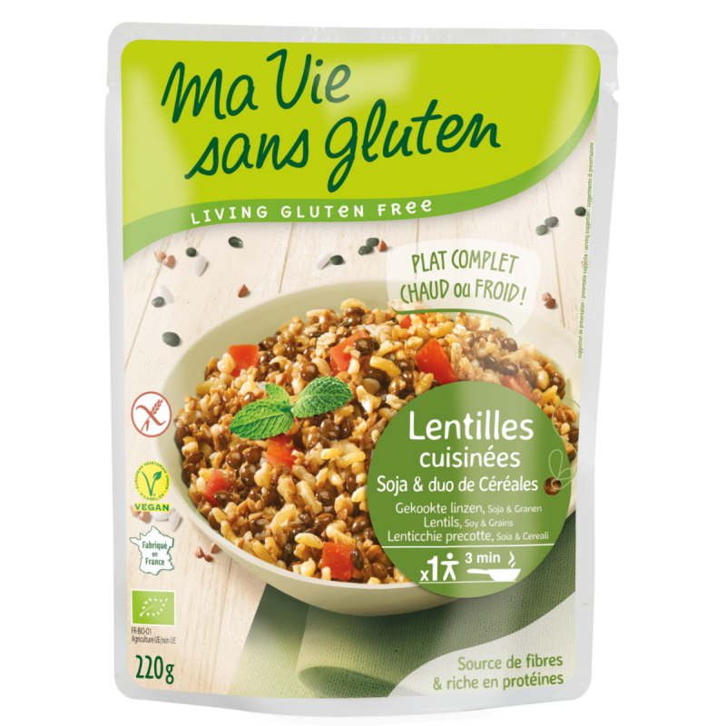 Lentilles cuisinées, soja et duo de céréales bio & sans gluten