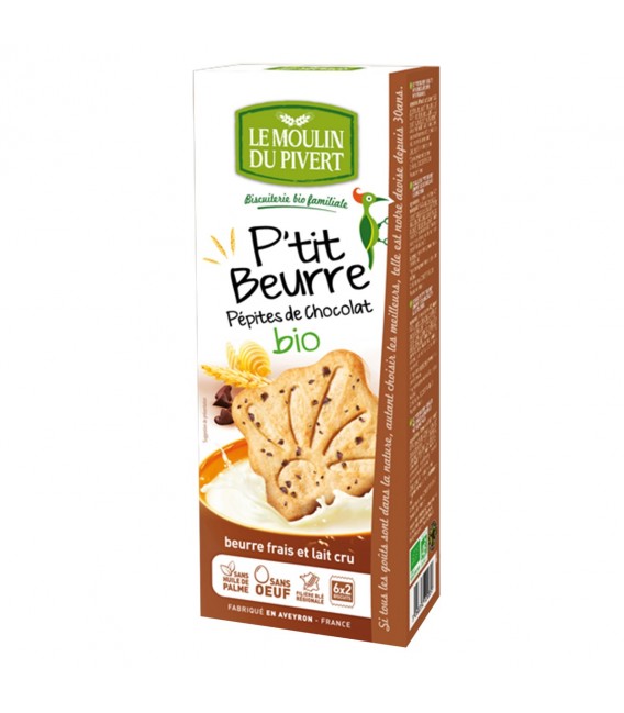 Biscuits P'tit beurre pépites de chocolat bio 155 g LE MOULIN DU PIVERT