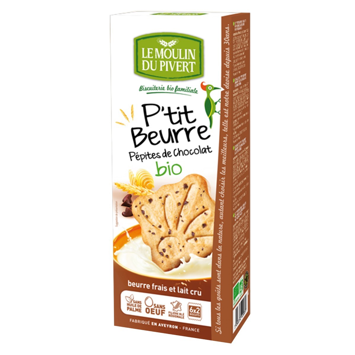Biscuits P'tit beurre pépites chocolat bio 155 g MOULIN DU PIVERT