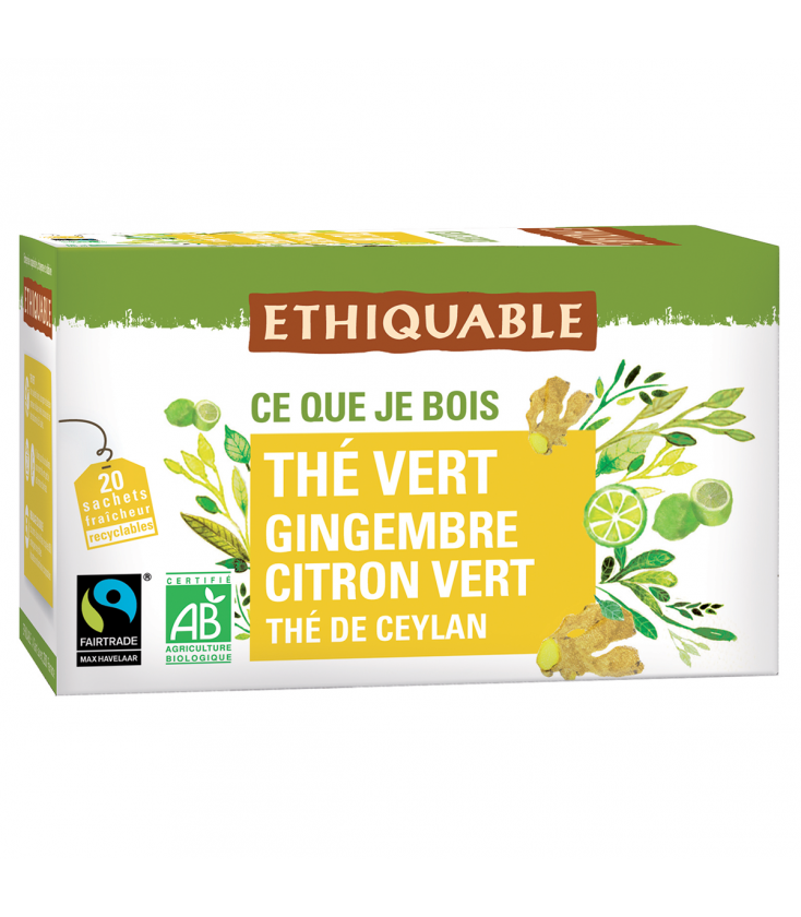 Thé vert gingembre citron vert bio & équitable