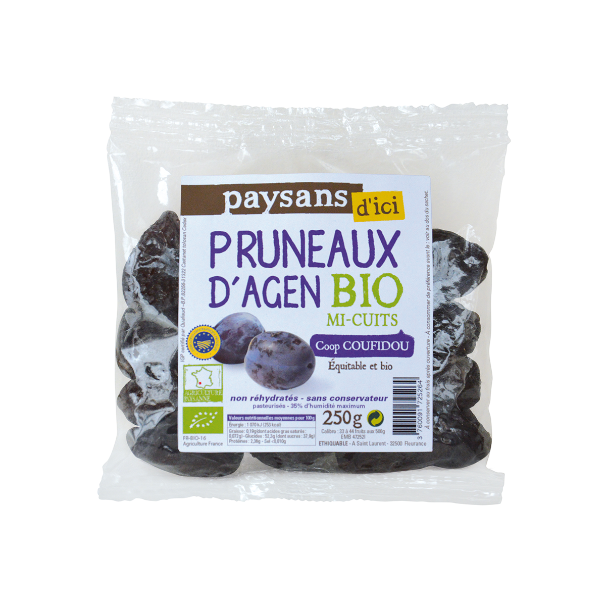 Pruneaux d'Agen mi-cuits bio & équitable - 250 g