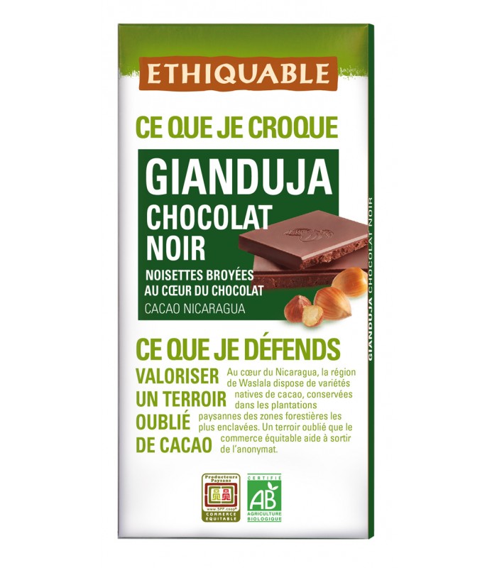 Chocolat noir Gianduja avec noisettes broyées bio & équitable - 100 g