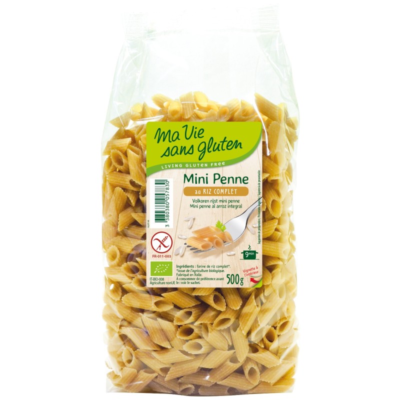 Mini penne bio au riz demi-complet bio & sans gluten