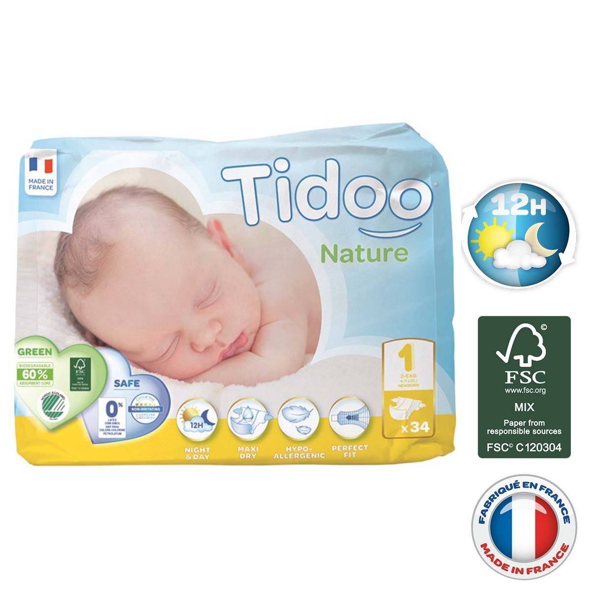 Couches Ecologiques TIDOO 100% Saines 12h anti Fuite