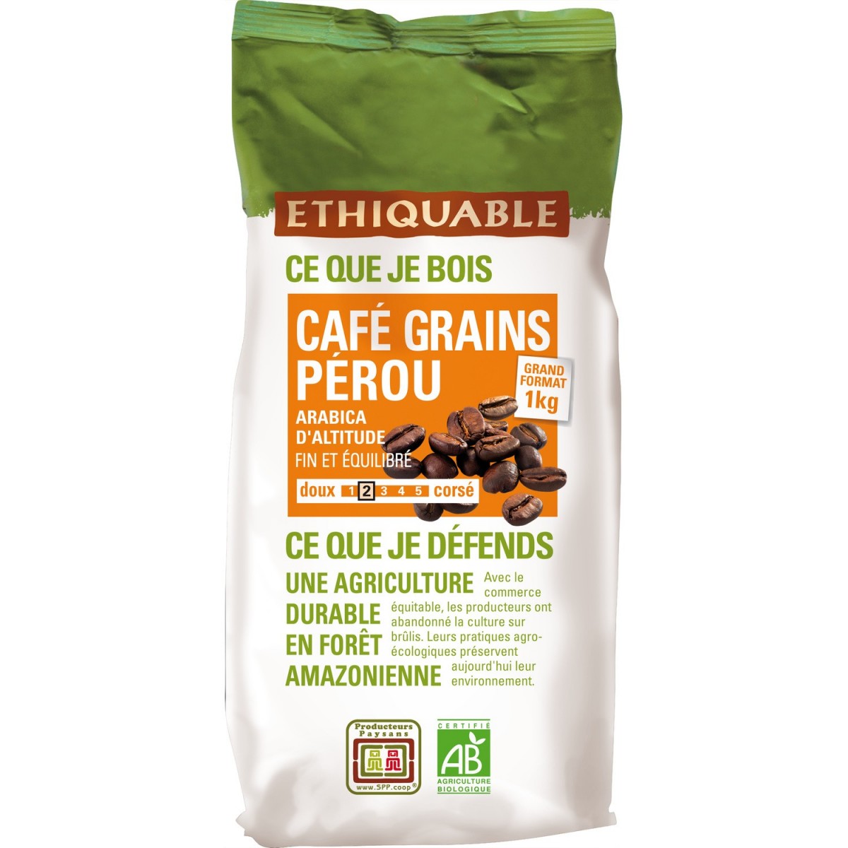 Arabica bio en grains Équateur 1kg issu du Commerce Equitable