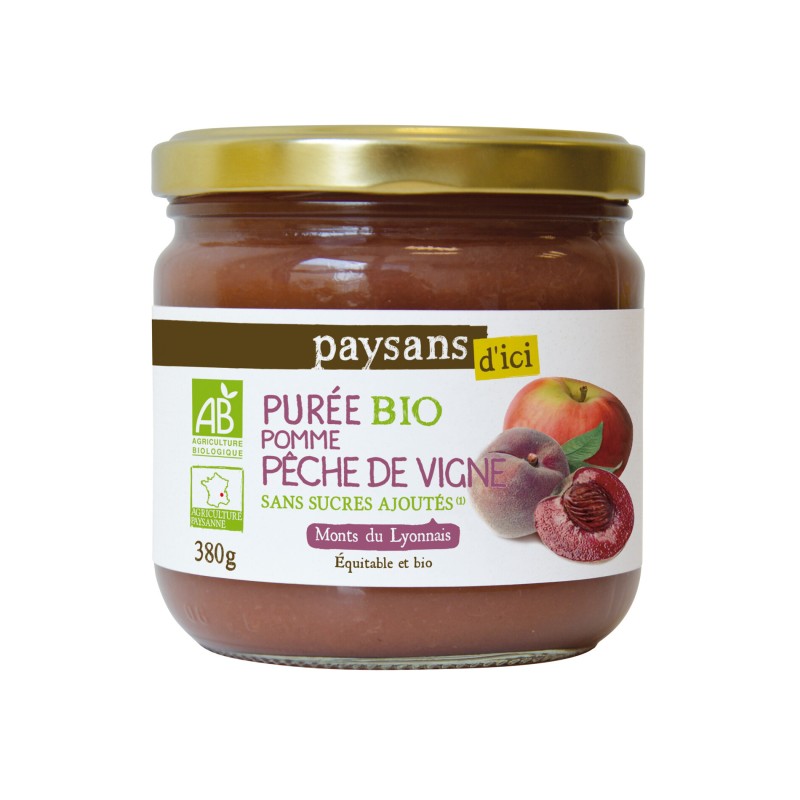 Purée Pomme Pêche de Vigne bio et équitable