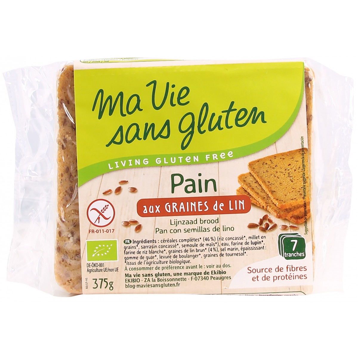 Pain Prétranché aux Graines de Lin bio & sans gluten - 375 g