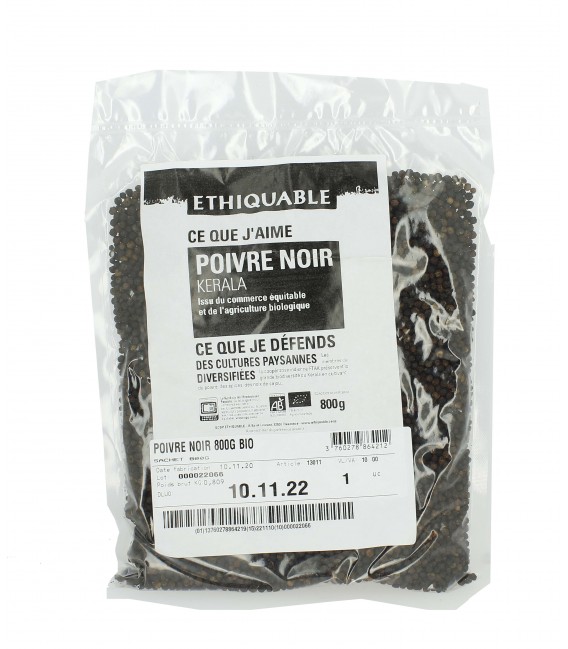 Sac de poivre noir du Kérala en grains 800 gr bio & équitable