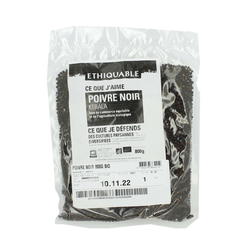 Sachet de poivre noir du Kérala en grains bio & équitable