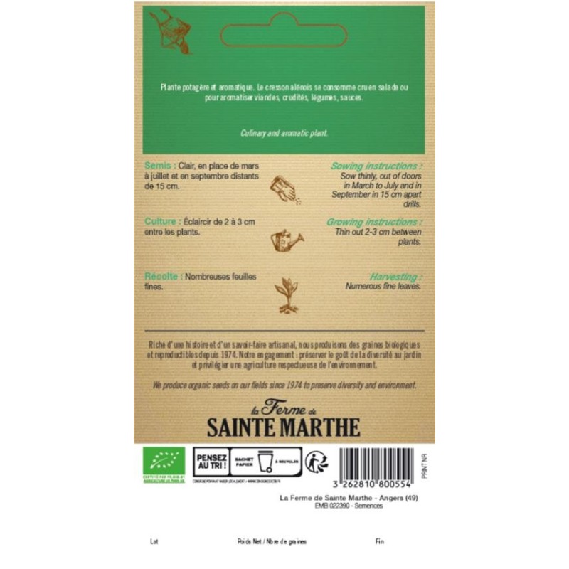 Cresson Alénois Frisé AB  - Semences reproductibles bio