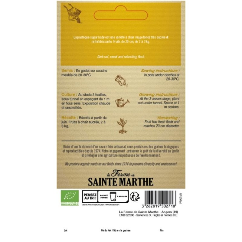 PASTÈQUE Sugar Baby AB  - Semences reproductibles bio