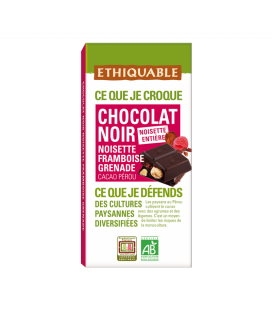 Carré à croquer au chocolat noir noisette entière, framboise et grenade - bio & équitable