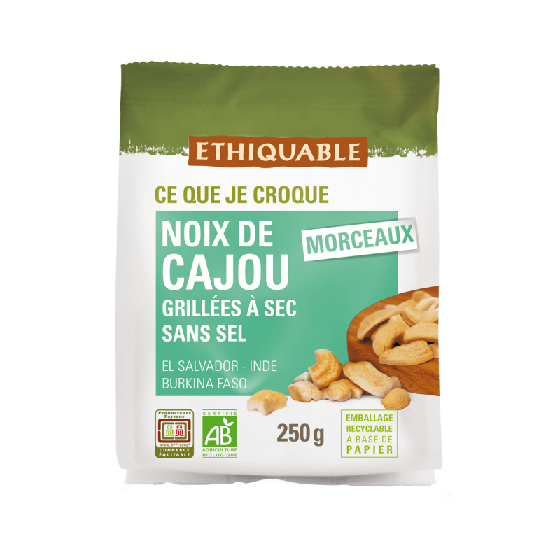 DATE PROCHE - Noix de Cajou grillées à sec SANS SEL bio & équitable