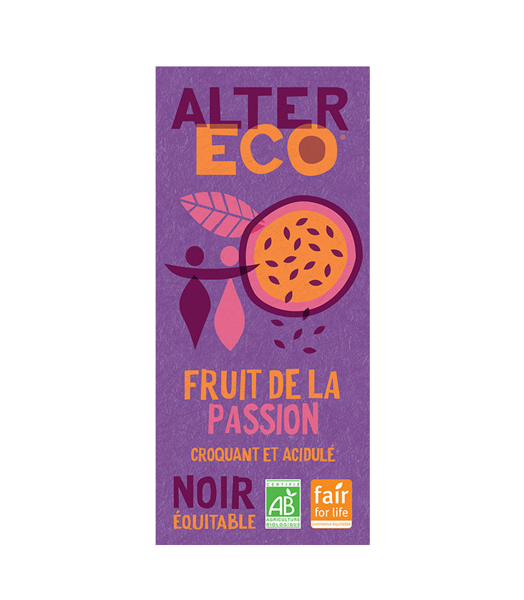 Chocolat NOIR Fruit de la Passion Croquant et Acidulé bio et équitable