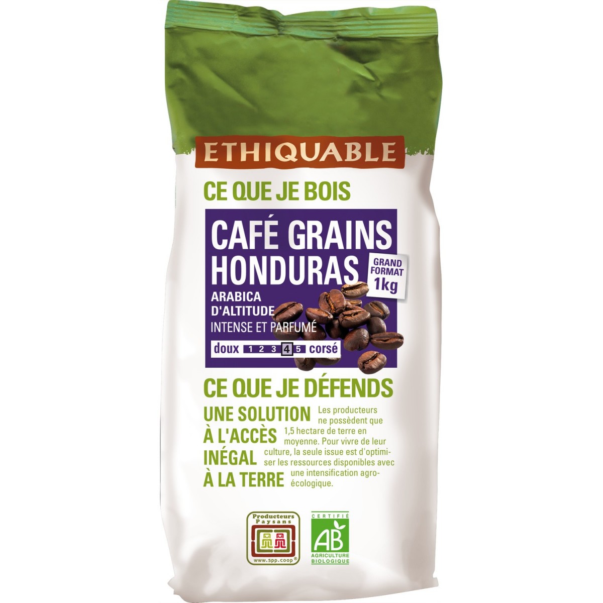 LOT de 5 - Café Honduras GRAINS bio & équitable 1 kg - 5 kg