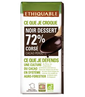 Chocolat Noir Dessert Corsé 72% de Cacao Pérou bio & équitable