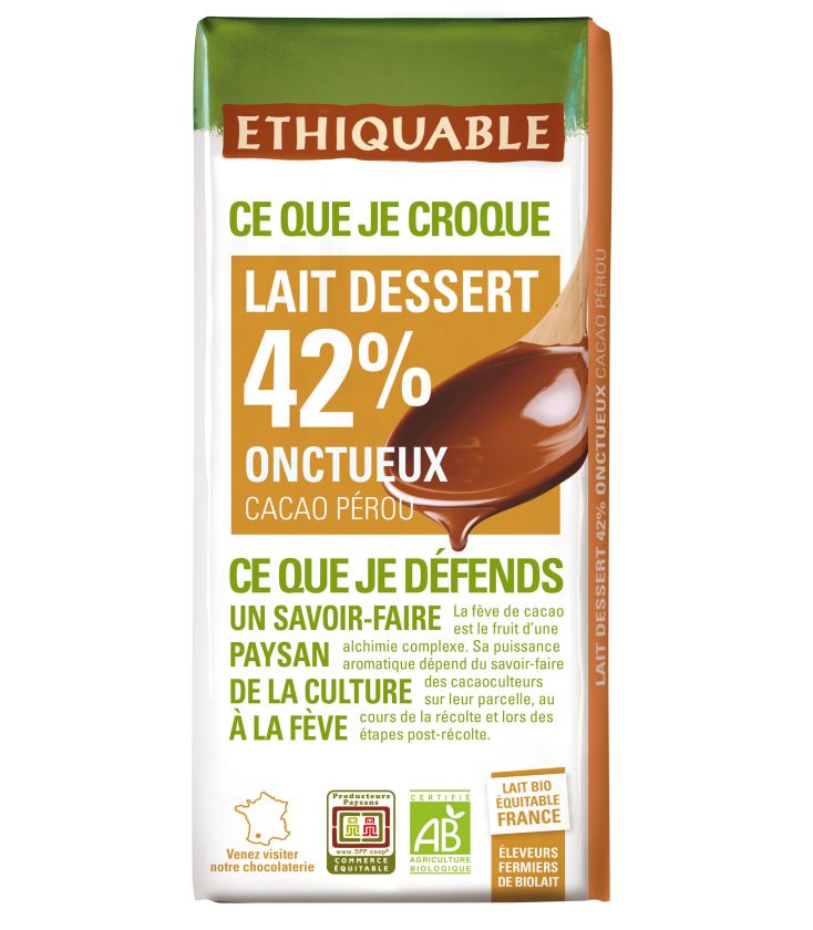 Chocolat Lait Dessert Onctueux 42% de Cacao Pérou bio & équitable