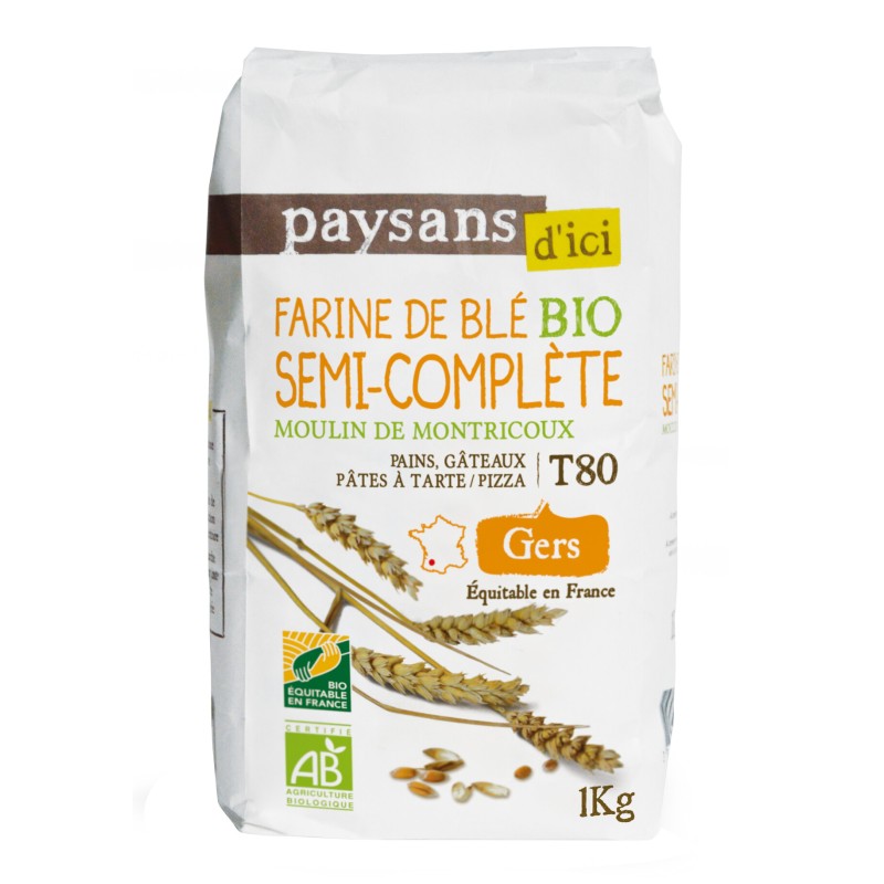 Farine de blé semi complète T80 bio & équitable