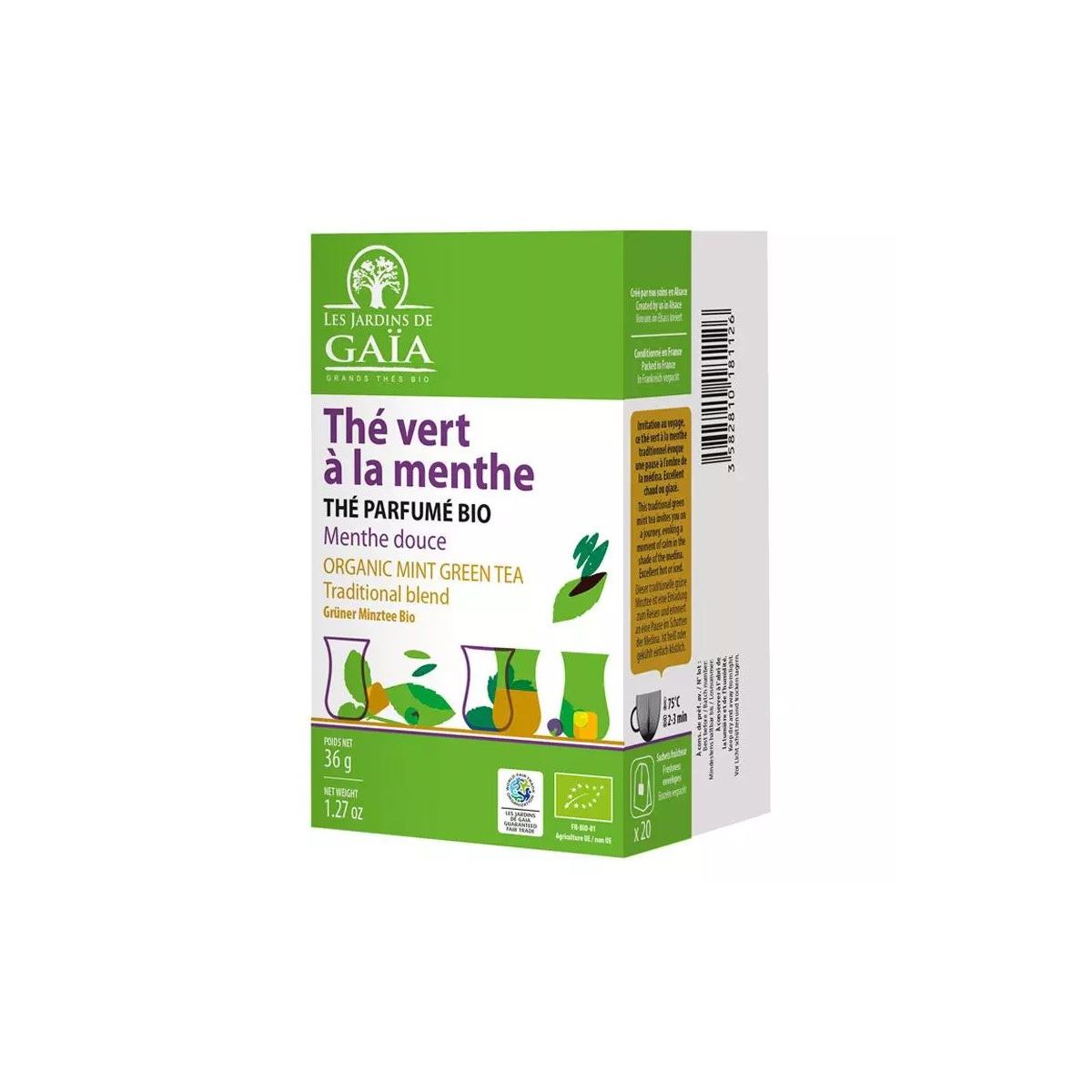 Thé vert menthe, U Bio x 20 sachets (36 g)