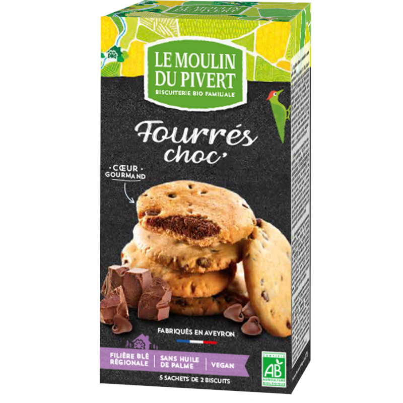 Biscuits Fourrés au chocolat noir et pépites de chocolat bio & vegan