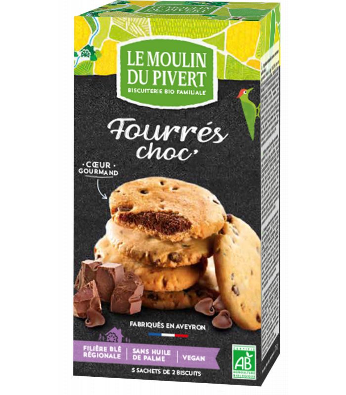 Biscuits Fourrés au chocolat noir et pépites de chocolat bio & vegan - 175  g