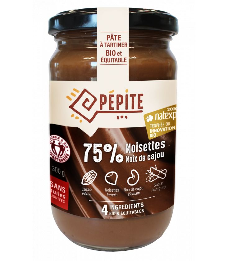 Pâte à tartiner - 75% de noisettes et de noix de cajou bio & équitable