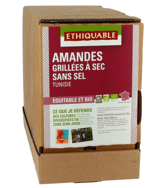 Amandes entières grillées à sec SANS SEL bio & équitable 100 g