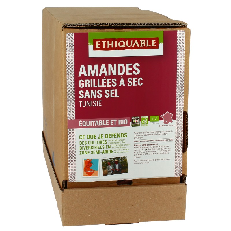 Amandes entières grillées à sec SANS SEL bio & équitable RHD 5 kg
