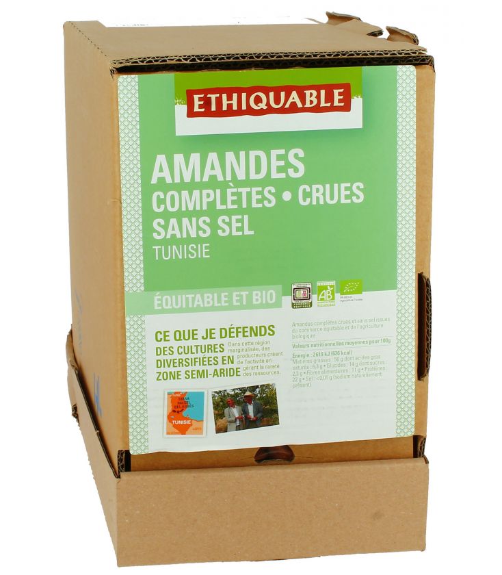 Amandes entières crues SANS SEL bio & équitable RHD 4,5 kg