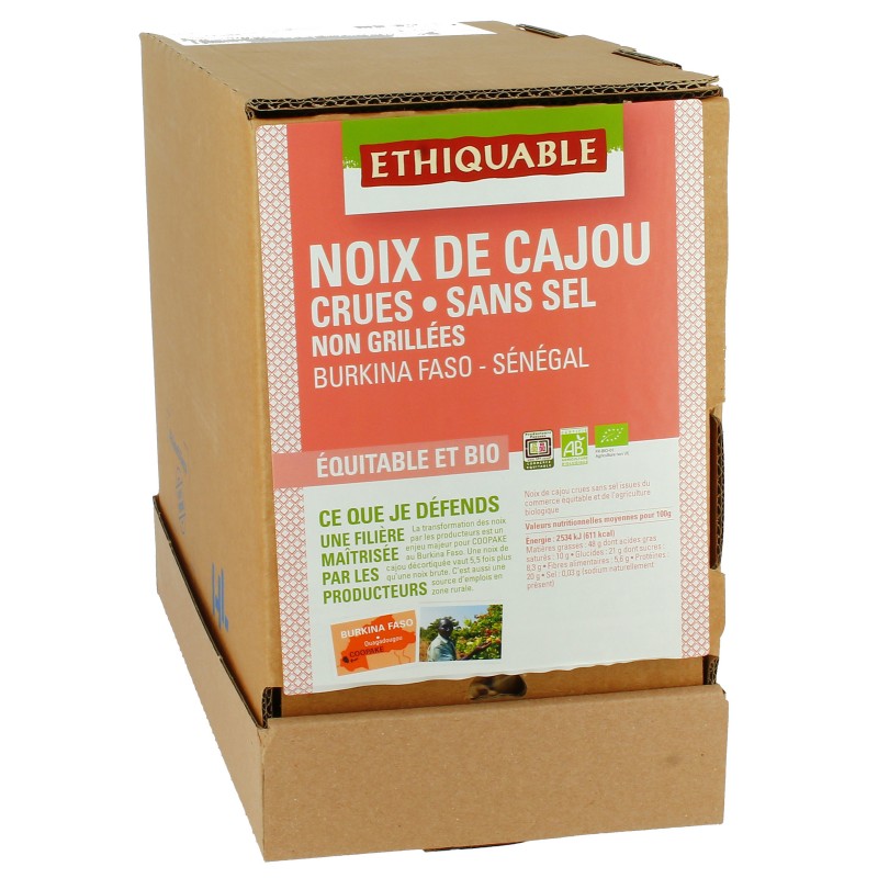 Noix de Cajou crues, sans sel, non grillées bio & équitable RHD 3 kg