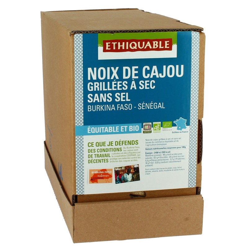 Noix de Cajou Grillées à Sec SANS SEL bio & équitable RHD 3 kg