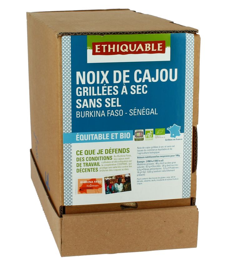 Noix de Cajou Grillées à Sec SANS SEL bio & équitable RHD 3 kg