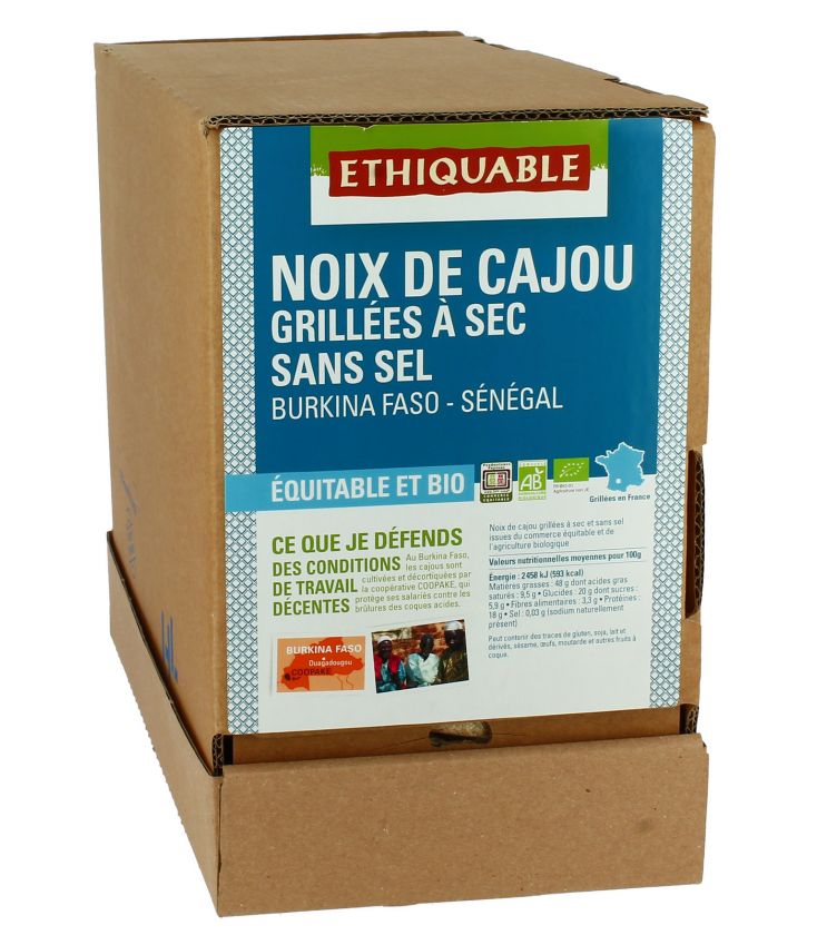 Noix de Cajou Grillées à Sec SANS SEL bio & équitable RHD 3 kg