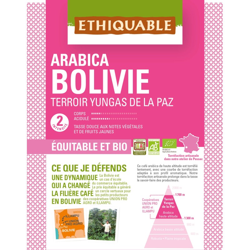 Café Bolivie GRAINS bio & équitable RHD 3,25 kg