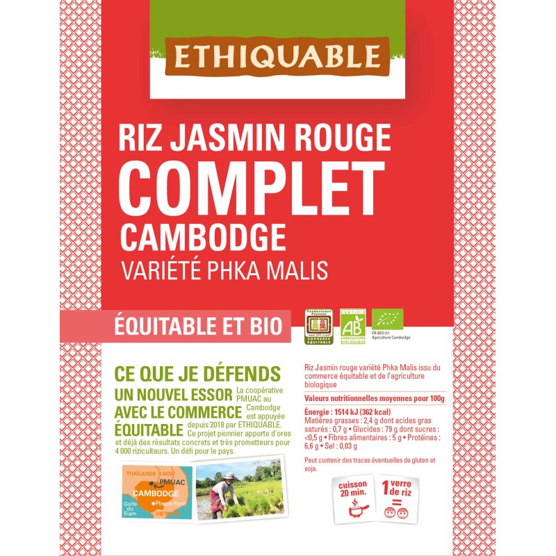 Riz Jasmin Rouge Complet du Cambodge bio & équitable