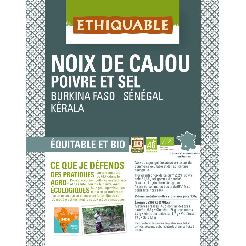 Noix de Cajou Grillées à Sec SANS SEL bio & équitable 40 g