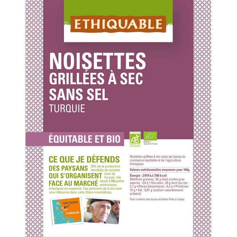 Noisettes grillées à sec SANS SEL bio & équitables 4kg