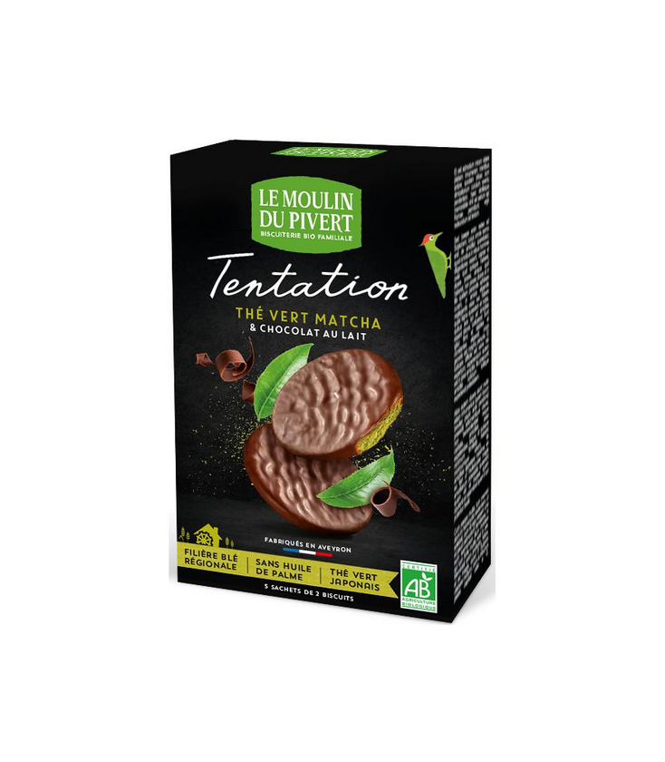 Biscuits Tentation au chocolat au lait et thé vert matcha Bio & équitable