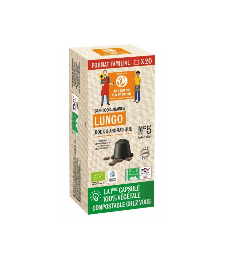 Capsules café Lungo Perou Ethiopie Bio