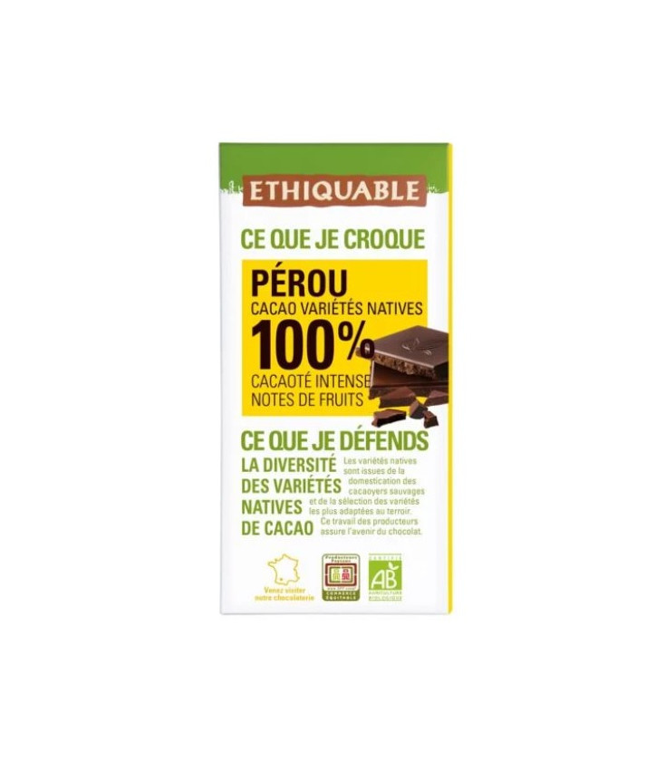 Chocolat noir 100% Pérou bio & équitable