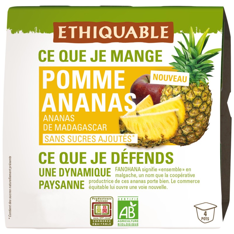 Compote Pomme Ananas sans sucre ajoutés bio et équitable