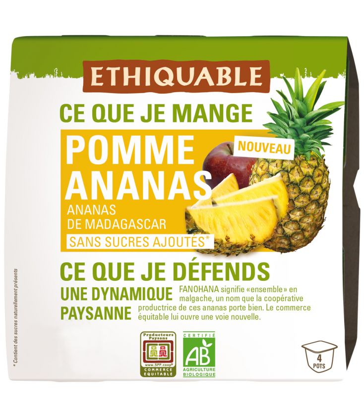 Compote Pomme Ananas sans sucre ajoutés bio et équitable