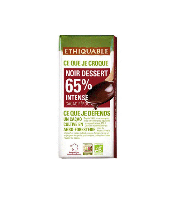 Chocolat Noir dessert 65% bio & équitable