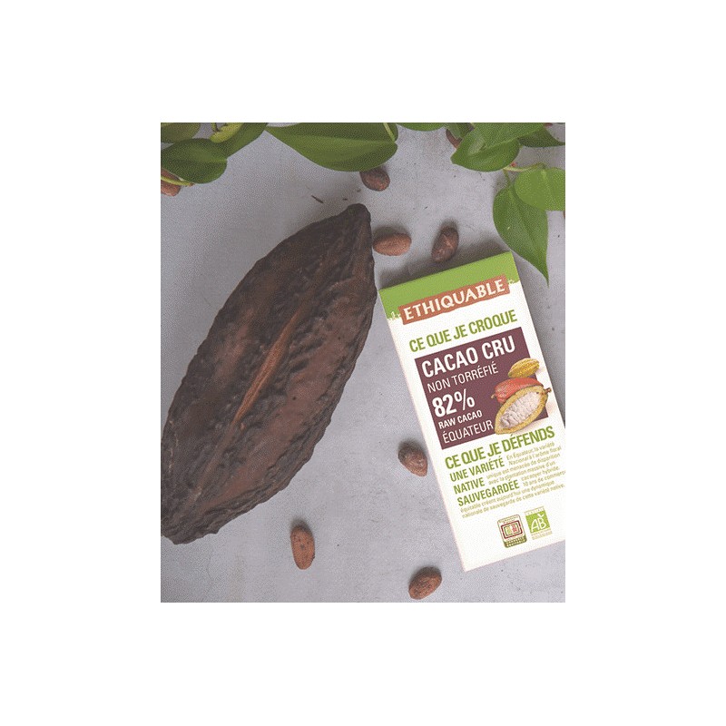 Cacao cru non torréfié 82% de cacao bio & équitable