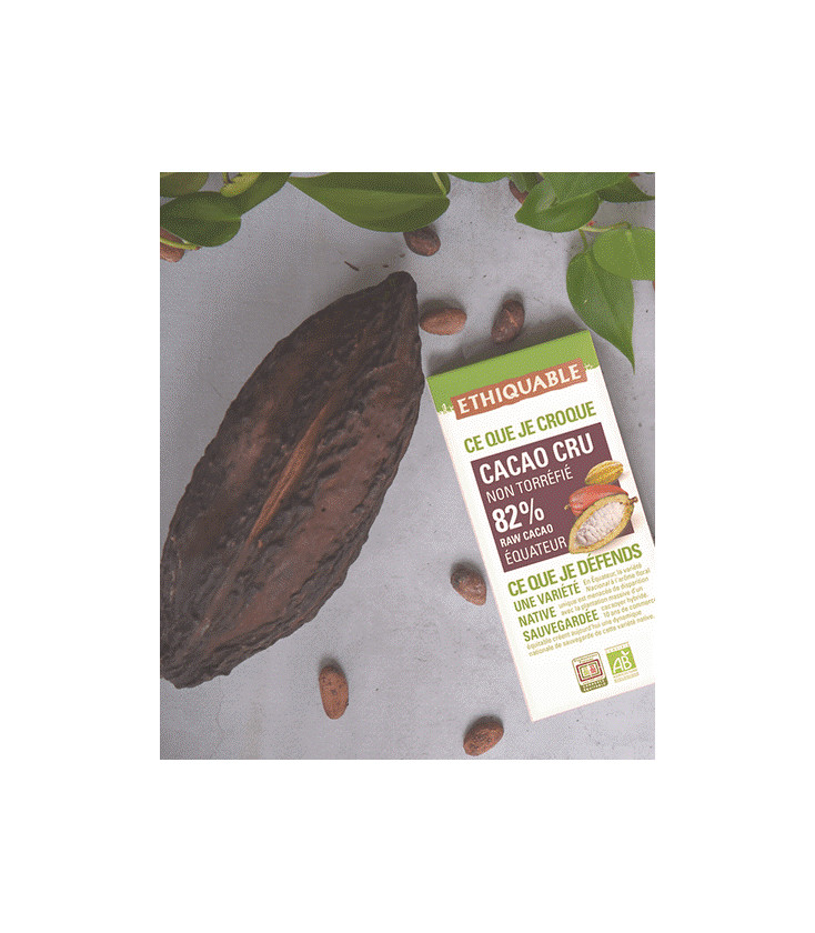 Cacao cru non torréfié 82% de cacao bio & équitable