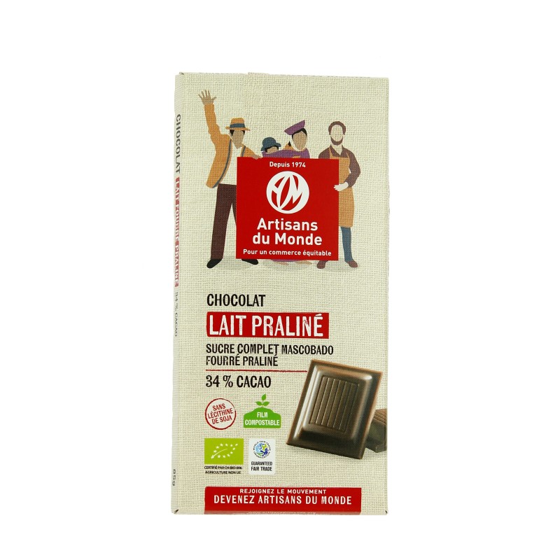 DATE PROCHE - Chocolat Lait Praliné 33% Cacao bio et équitable