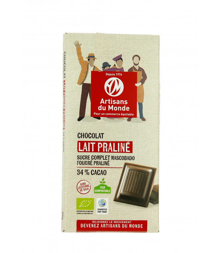 DATE PROCHE - Chocolat Lait Praliné 33% Cacao bio et équitable