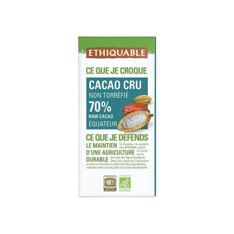 Cacao cru non torréfié 82% de cacao bio & équitable